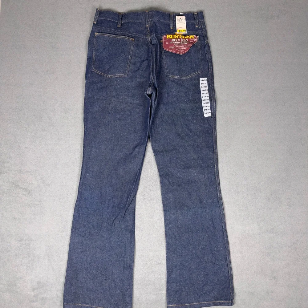 Vintage 90s Rustler Boot Jean 34x30 Heavyweight Denim Dark NWT Deadstock 87620
